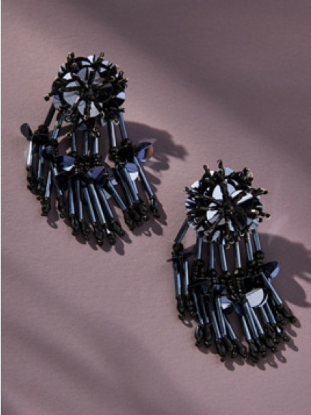 Anthropologie Black Beaded Fringe Drop Earrings